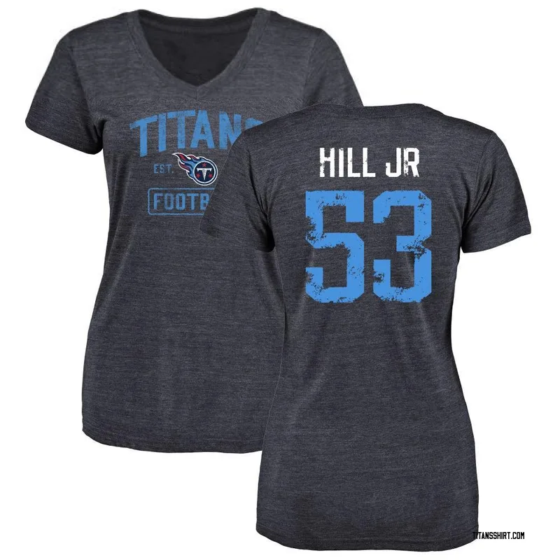 Anthony Hill Jr. Tennessee Titans Women's Navy Distressed Name & Number Tri-Blend V-Neck T-Shirt