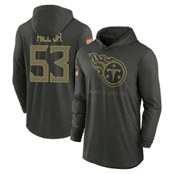 Anthony Hill Jr. Tennessee Titans Youth Forest/Green 2025 Salute to Service Sideline Lightweight Hooded Pullover Long Sleeve T-S