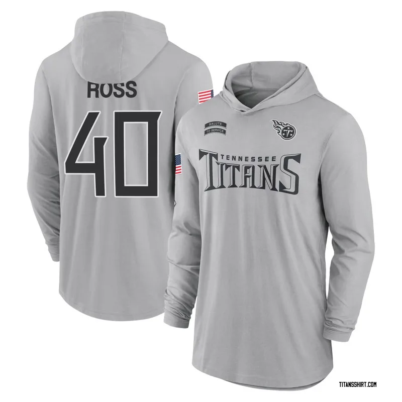 Davion Ross Tennessee Titans Youth Gray 2024 Salute to Service Lightweight Performance Long Sleeve Hooded T-Shirt