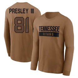 Hal Presley III Tennessee Titans Youth Brown 2023 Salute To Service Long Sleeve T-Shirt