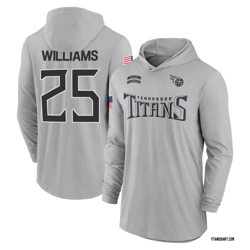 Joshua Williams Tennessee Titans Men's Gray 2024 Salute to Service Lightweight Performance Long Sleeve Hooded T-Shirt