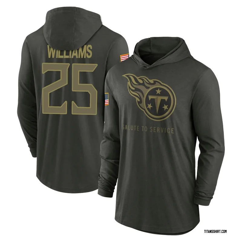 Joshua Williams Tennessee Titans Youth Forest/Green 2025 Salute to Service Sideline Lightweight Hooded Pullover Long Sleeve T-Sh