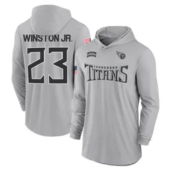 Kevin Winston Jr. Tennessee Titans Youth Gray 2024 Salute to Service Lightweight Performance Long Sleeve Hooded T-Shirt