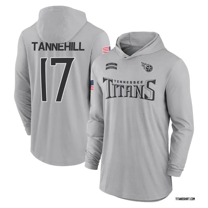 Ryan Tannehill Tennessee Titans Men's Gray 2024 Salute to Service Lightweight Performance Long Sleeve Hooded T-Shirt