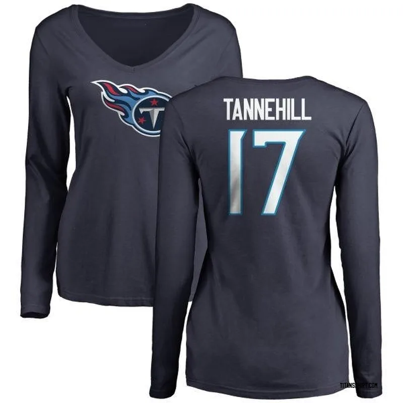 Ryan Tannehill Tennessee Titans Women's Navy Name & Number Logo Slim Fit Long Sleeve T-Shirt -