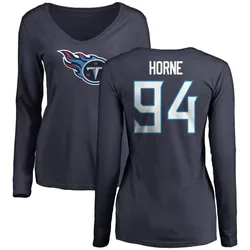 Timmy Horne Tennessee Titans Women's Navy Name & Number Logo Slim Fit Long Sleeve T-Shirt -